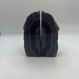 Agate Bookends Crystal Geode Striped Purple Black Gray Natural Specimen Decor